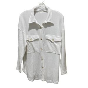 BUCKETLIST Terry Cloth Button Up Shirt Jacket shacket white Size Small
